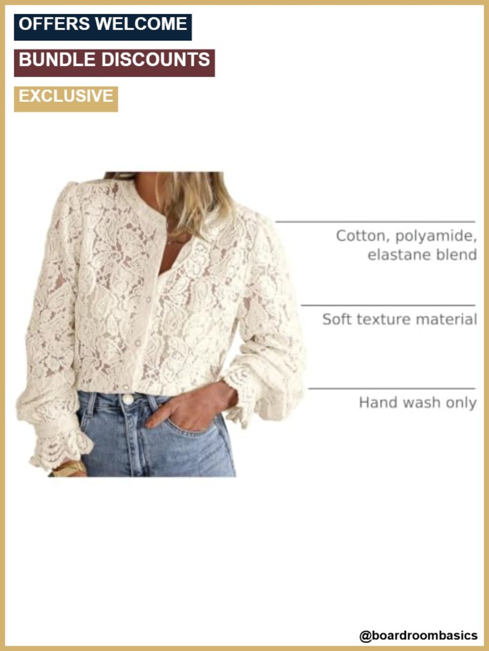 Long Sleeve Lace Sheer Blouse Button Down Dressy Casual Tunic - Picture 3 of 6